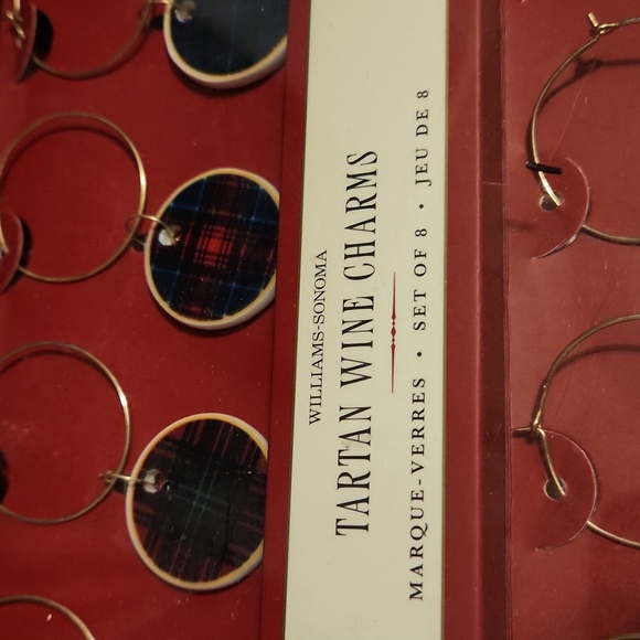 Williams Sonoma Tartan Wine Charms Plaid design Set of 8 NEW - Picture 2 of 5